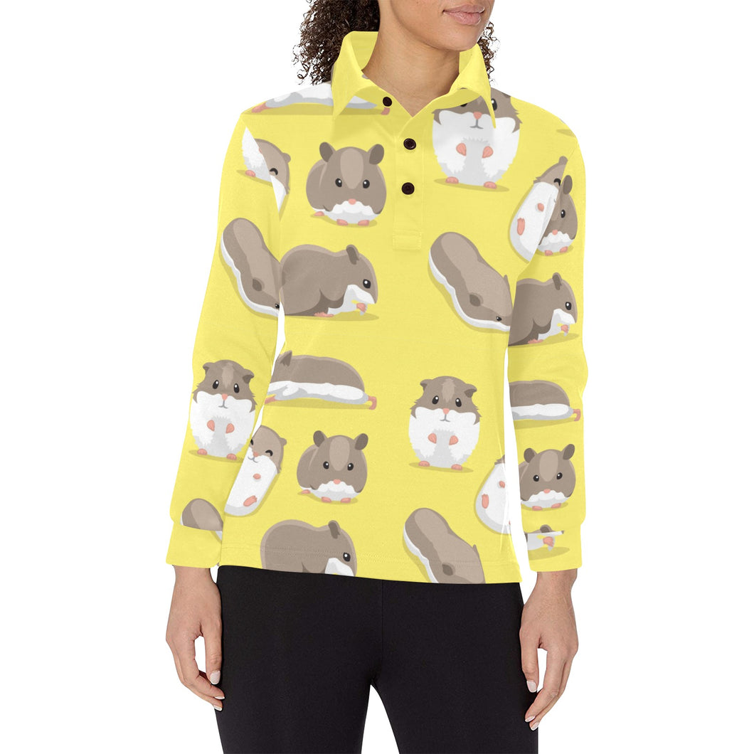 Cute Hamster pattern Women's Long Sleeve Polo Shirt