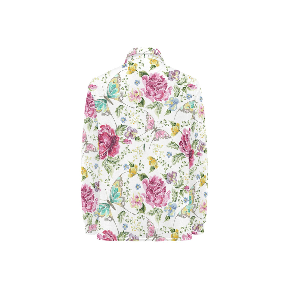 Hand drawn butterfly rose Women's Long Sleeve Polo Shirt