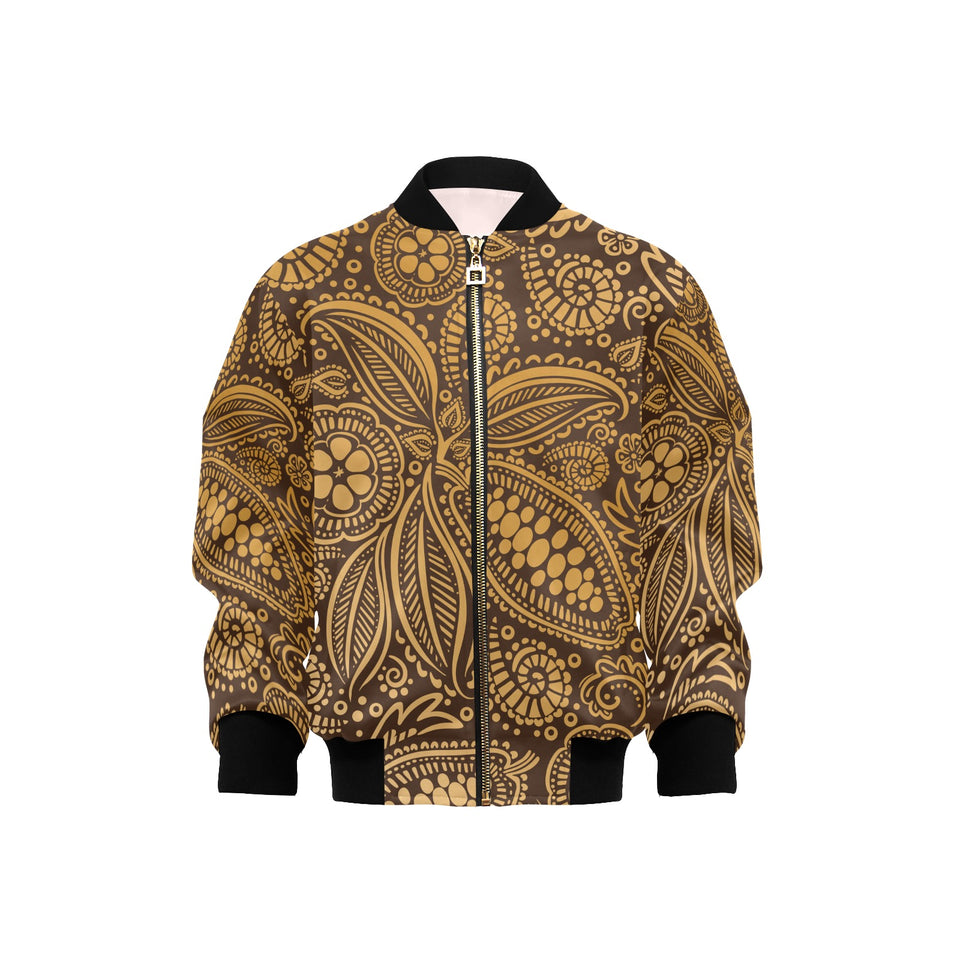 cacao beans tribal polynesian pattern background Kids' Boys' Girls' Bomber Jacket
