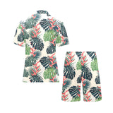 heliconia flowers, palm and monstera leaves Men's V-Neck Short Pajama Set