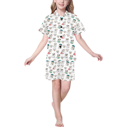 English Bulldog Pattern Print Design 03 Kids' Boys' Girls' V-Neck Short Pajama Set