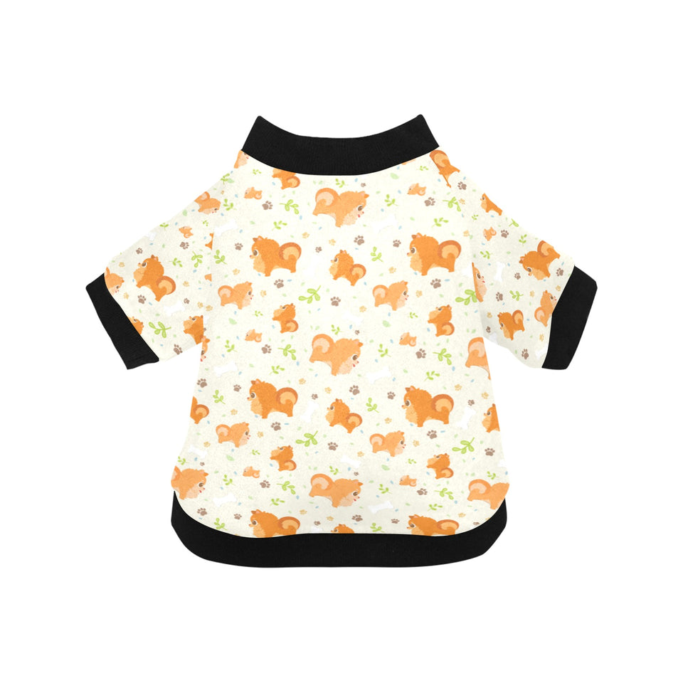 Cute brown pomeranian paw leave bone pattern All Over Print Pet Dog Round Neck Fuzzy Shirt
