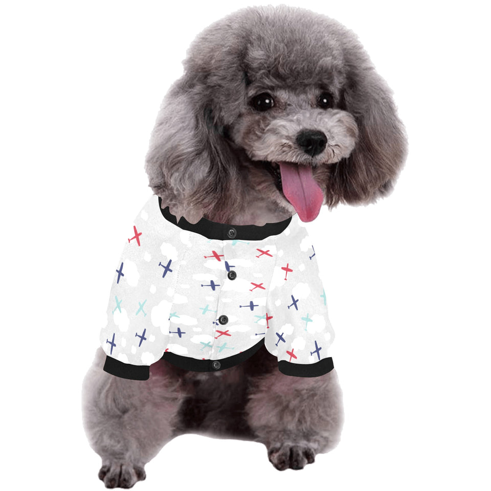 Airplane cloud grey background All Over Print Pet Dog Round Neck Fuzzy Shirt