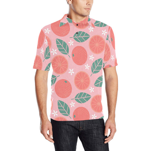 Grapefruit leaves flower pink background Men's All Over Print Polo Shirt