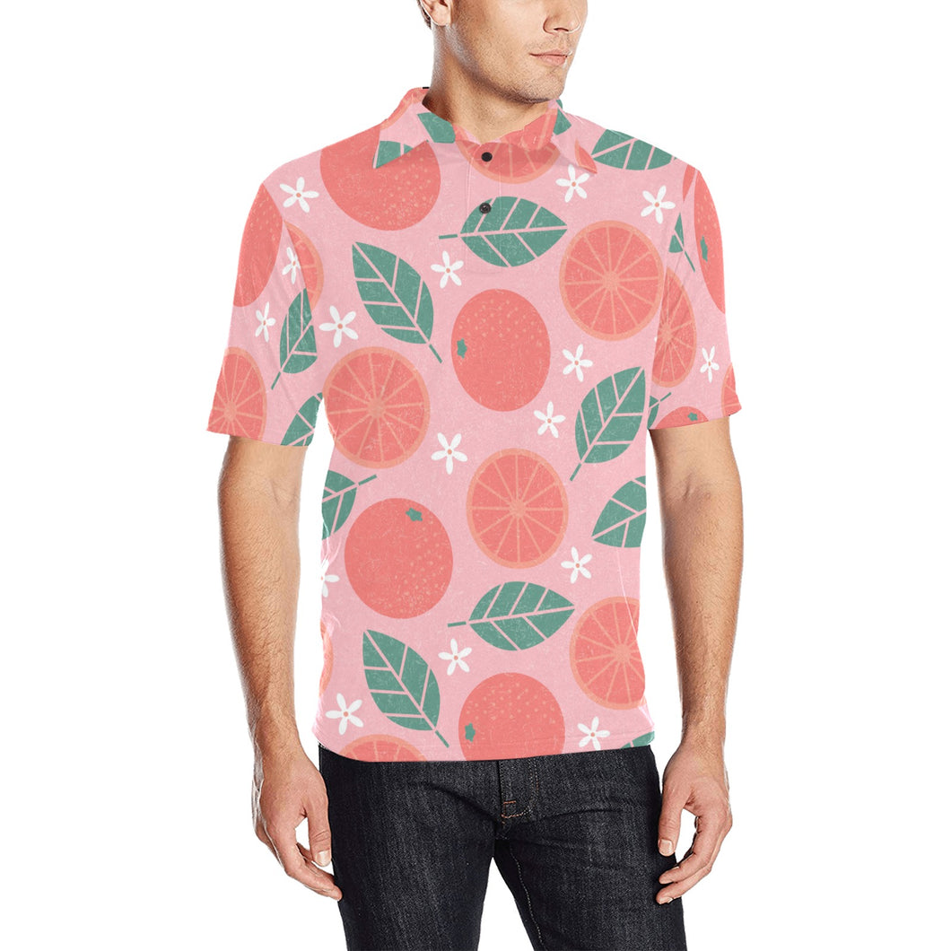 Grapefruit leaves flower pink background Men's All Over Print Polo Shirt