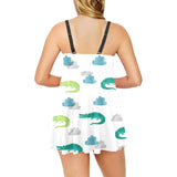 watercolor crocodile pattern Chest Sexy Pleated Two Piece Swim Dress