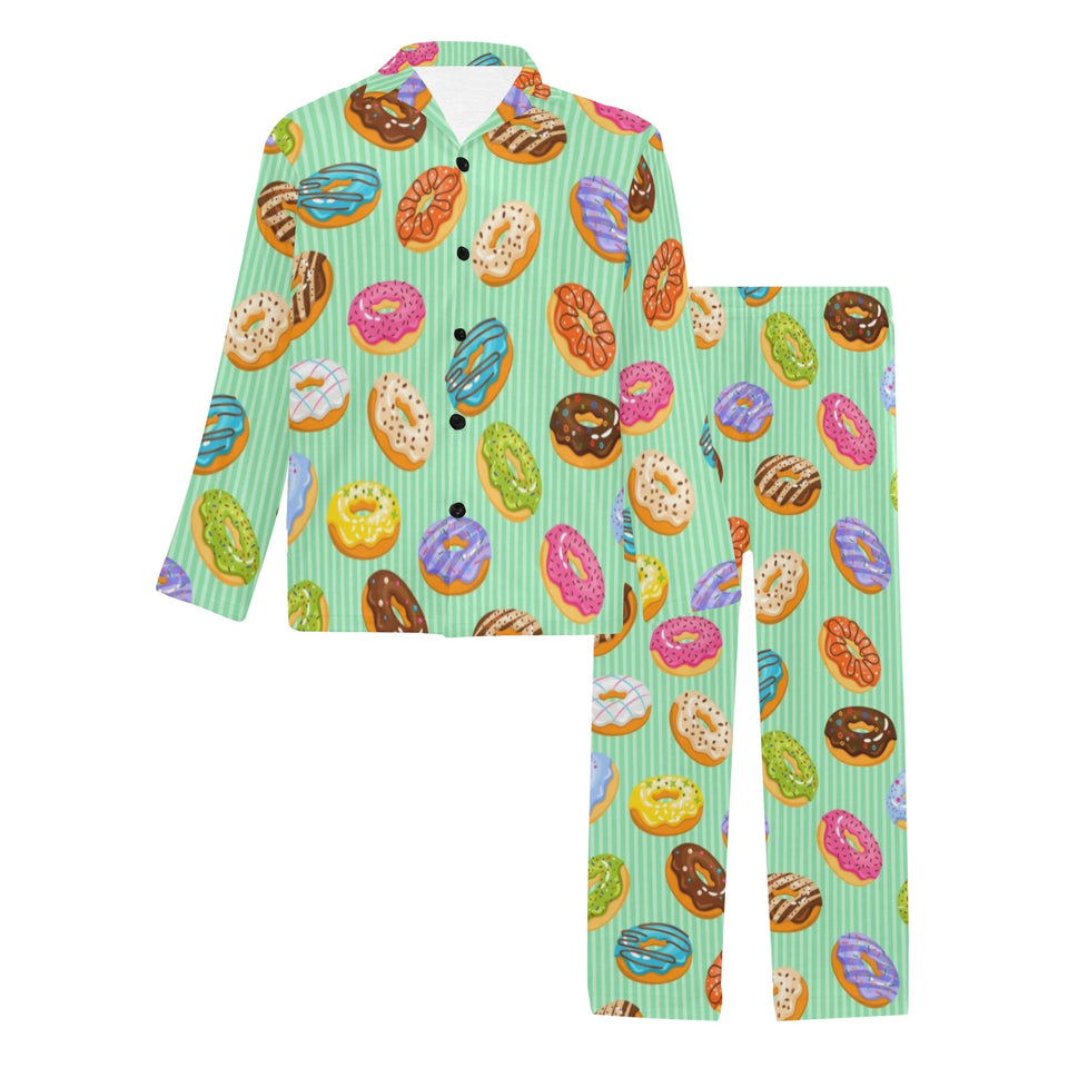 Colorful donut pattern green background Men's Long Pajama Set
