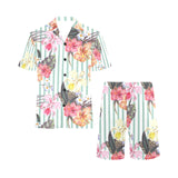 Colorful orchid flower pattern Men's V-Neck Short Pajama Set