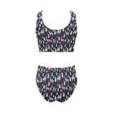 Deers Winter Christmas pattern Chest Bowknot High Waisted Bikini Swimsuit