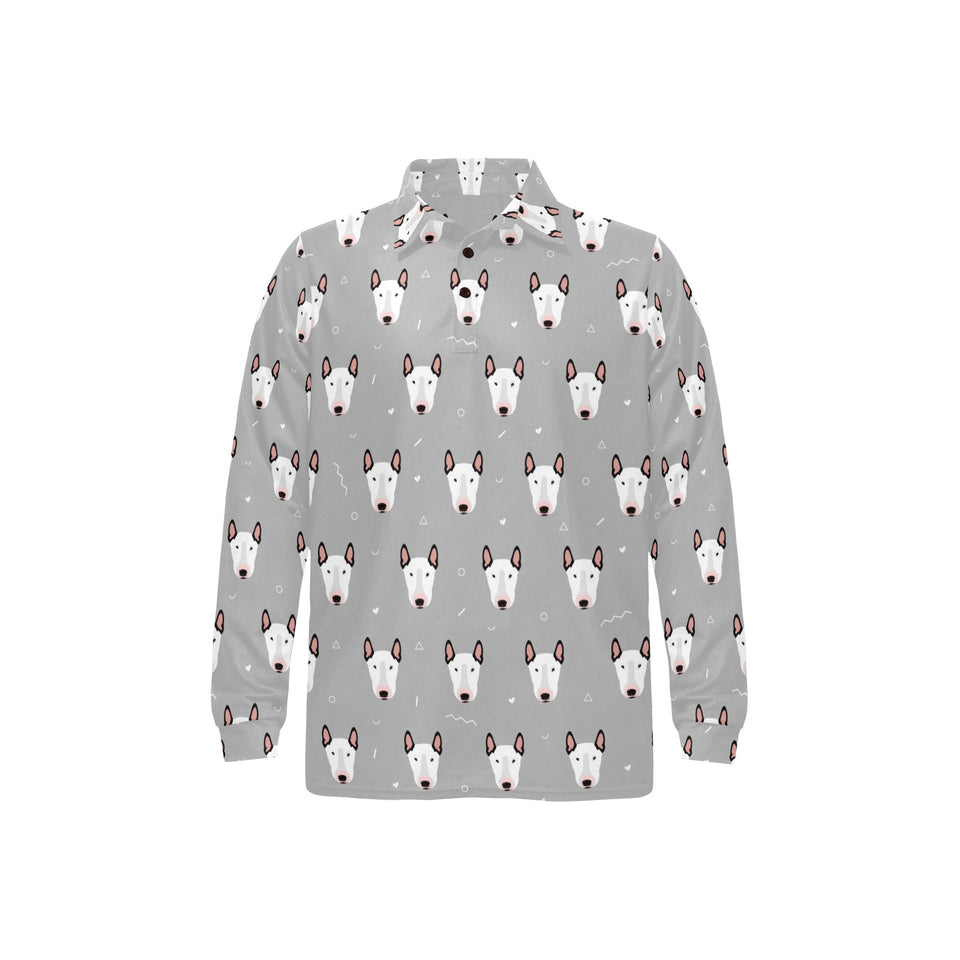 Bull Terrier Pattern Print Design 05 Men's Long Sleeve Polo Shirt