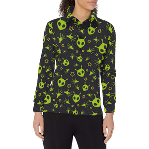Alien Pattern Print Design 02 Women's Long Sleeve Polo Shirt
