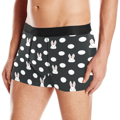 Cute white rabbit polka dots black background Men's All Over Print Boxer Briefs Men's Underwear