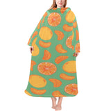 orange fruit pattern green background Blanket Robe with Sleeves