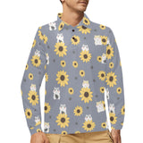 Cute hamster sunflower pattern background Men's Long Sleeve Polo Shirt