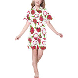 dragon fruits white background Kids' Boys' Girls' V-Neck Short Pajama Set