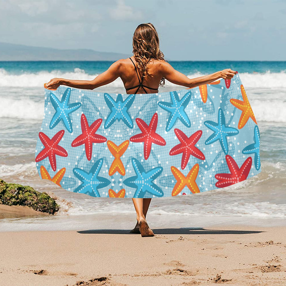 Blue red orange starfish pattern Beach Towel