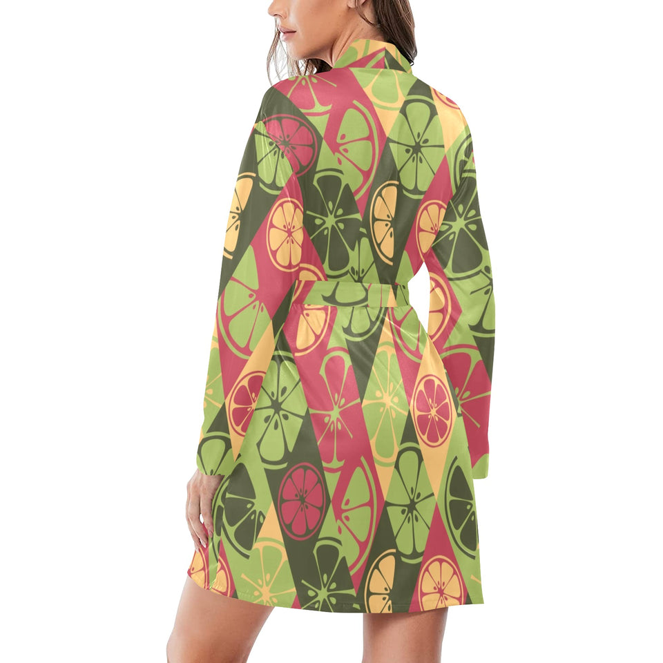 Cool Geometric lime pattern Women's Long Sleeve Belted Night Robe