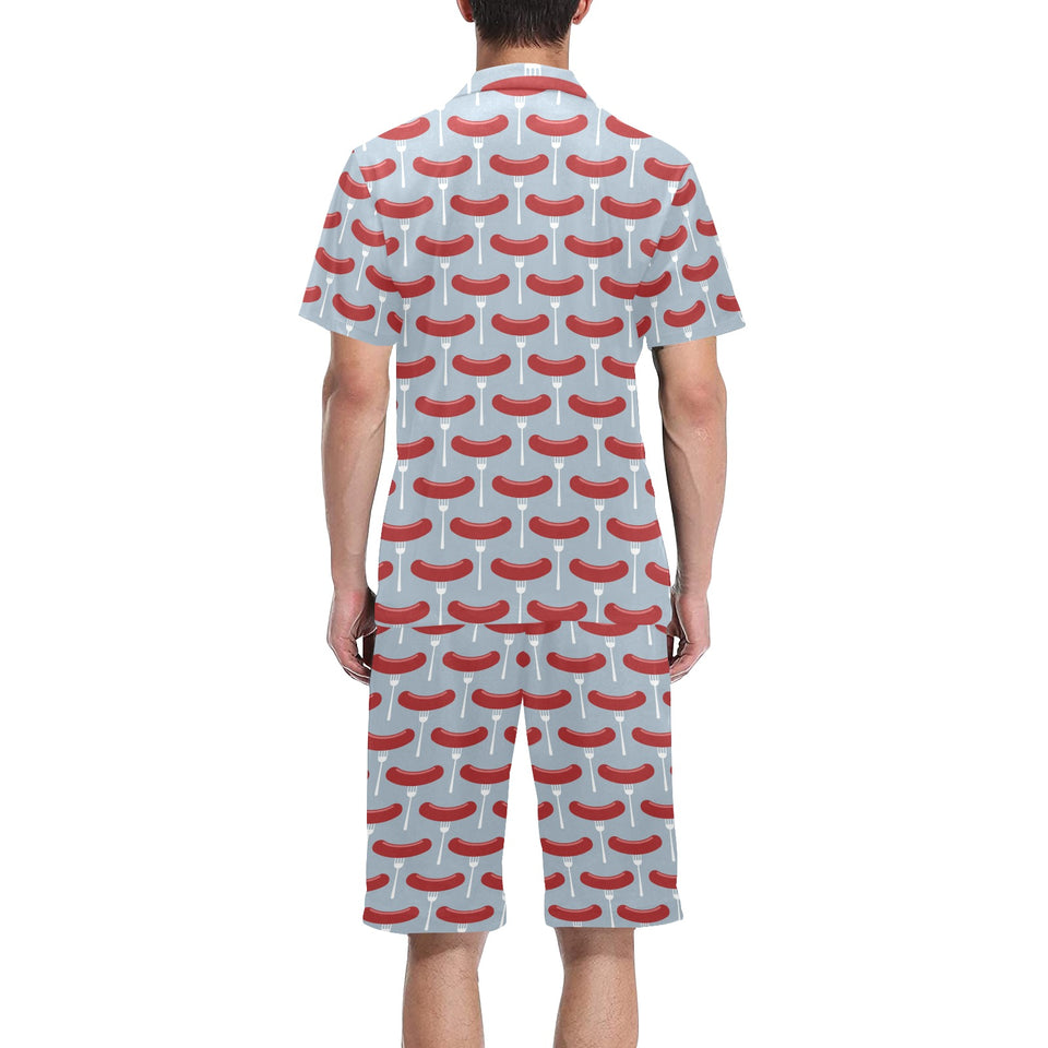 Sausage Pattern Print Design 02 Men's V-Neck Short Pajama Set