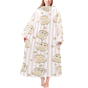 cute owl leaf Blanket Robe with Sleeves