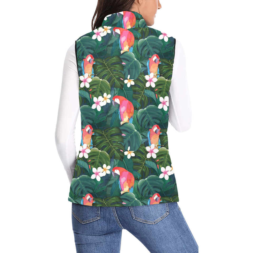 Parrot Palm tree leaves flower hibiscus pattern Women's Padded Vest