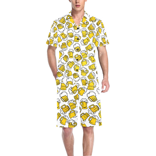 Beer design pattern Men's V-Neck Short Pajama Set