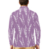 Lavender flowers purple pattern Men's Long Sleeve Polo Shirt
