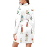 windmill design pattern Women's Long Sleeve Belted Night Robe