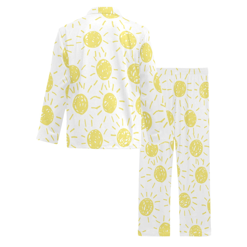 hand drawn sun pattern Men's Long Pajama Set
