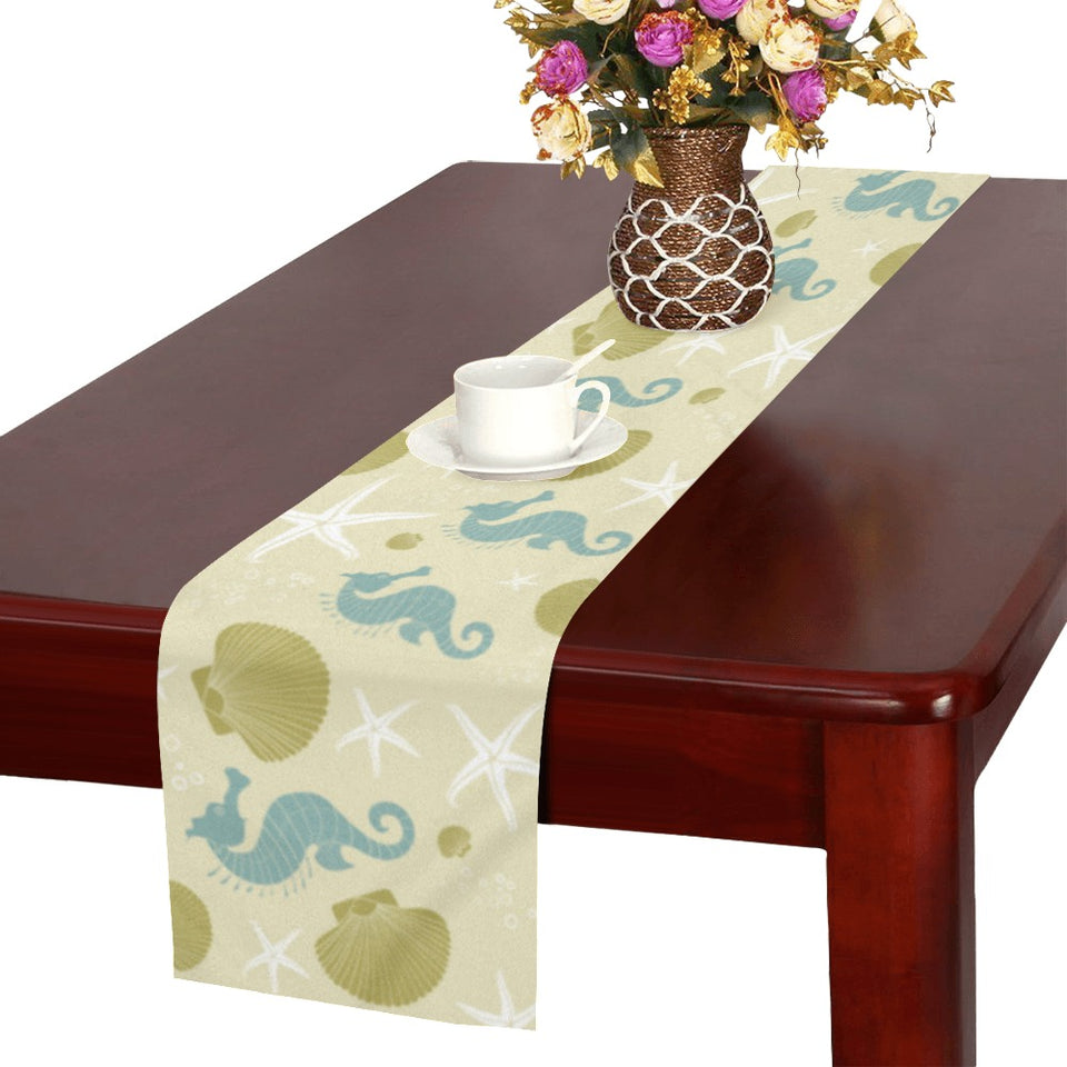 Seahorse shell starfish pattern background Table Runner