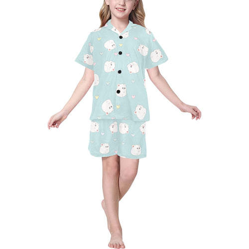 White cute hamsters heart pattern Kids' Boys' Girls' V-Neck Short Pajama Set