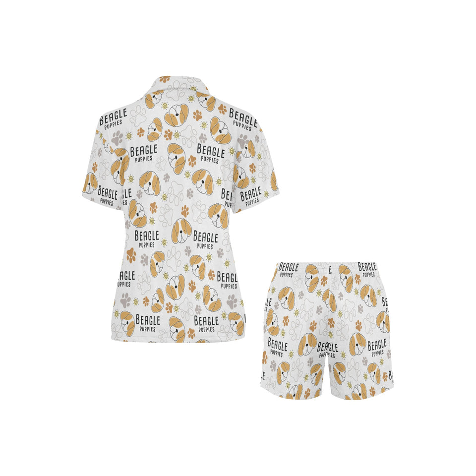 Cute beagle dog pattern background Women's V-Neck Short Pajama Set