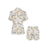 Cute beagle dog pattern background Women's V-Neck Short Pajama Set