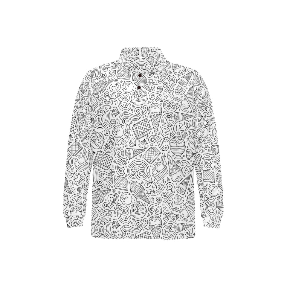 Cartoon hand drawn ice cream black white Men's Long Sleeve Polo Shirt