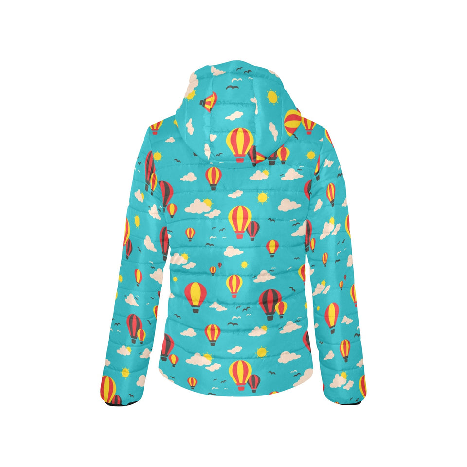 Hot Air Balloon Sky Pattern Women's Padded Hooded Jacket