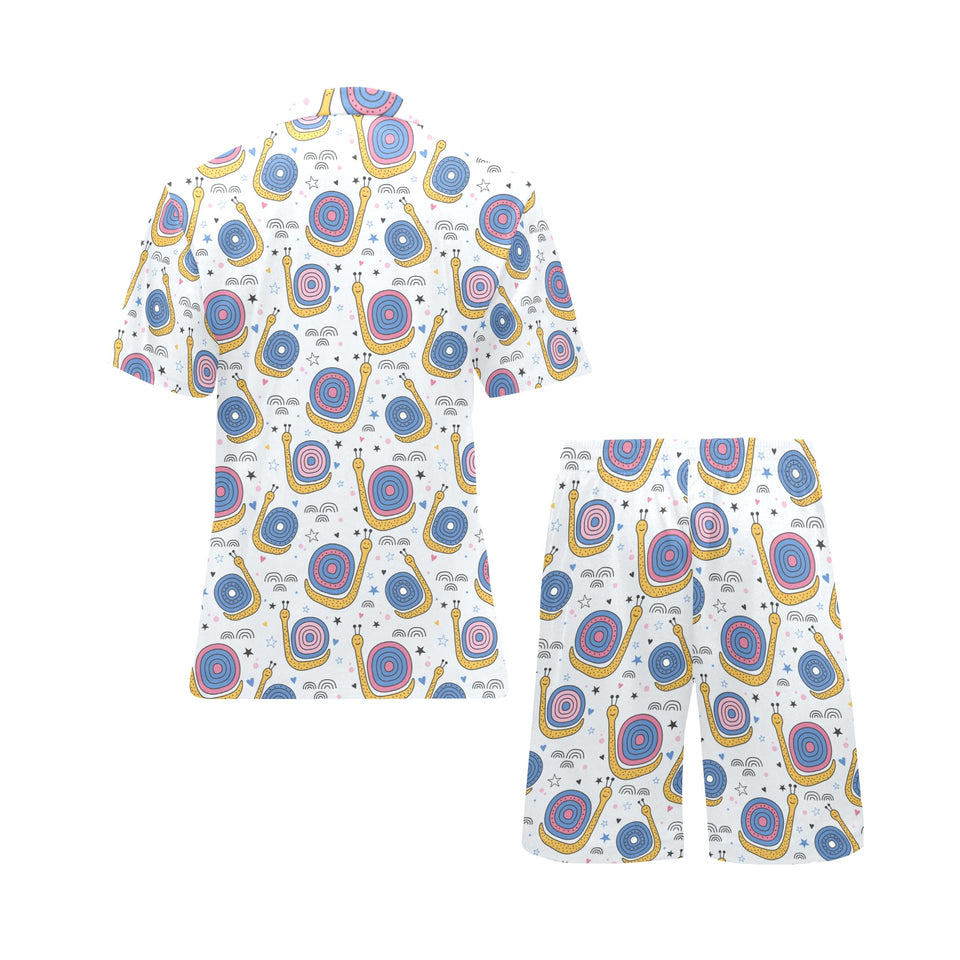 Snail Pattern Print Design 05 Men's V-Neck Short Pajama Set