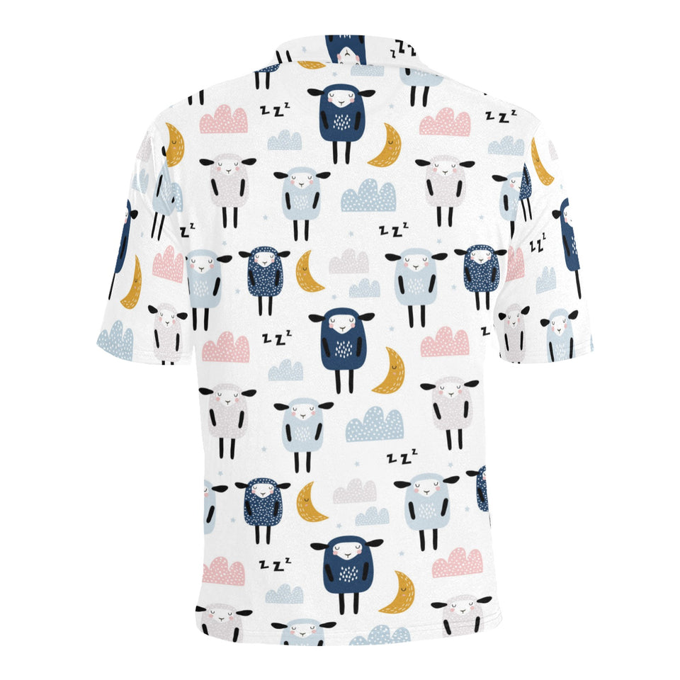 Cute sleeping sheep moon cloud pattern Men's All Over Print Polo Shirt