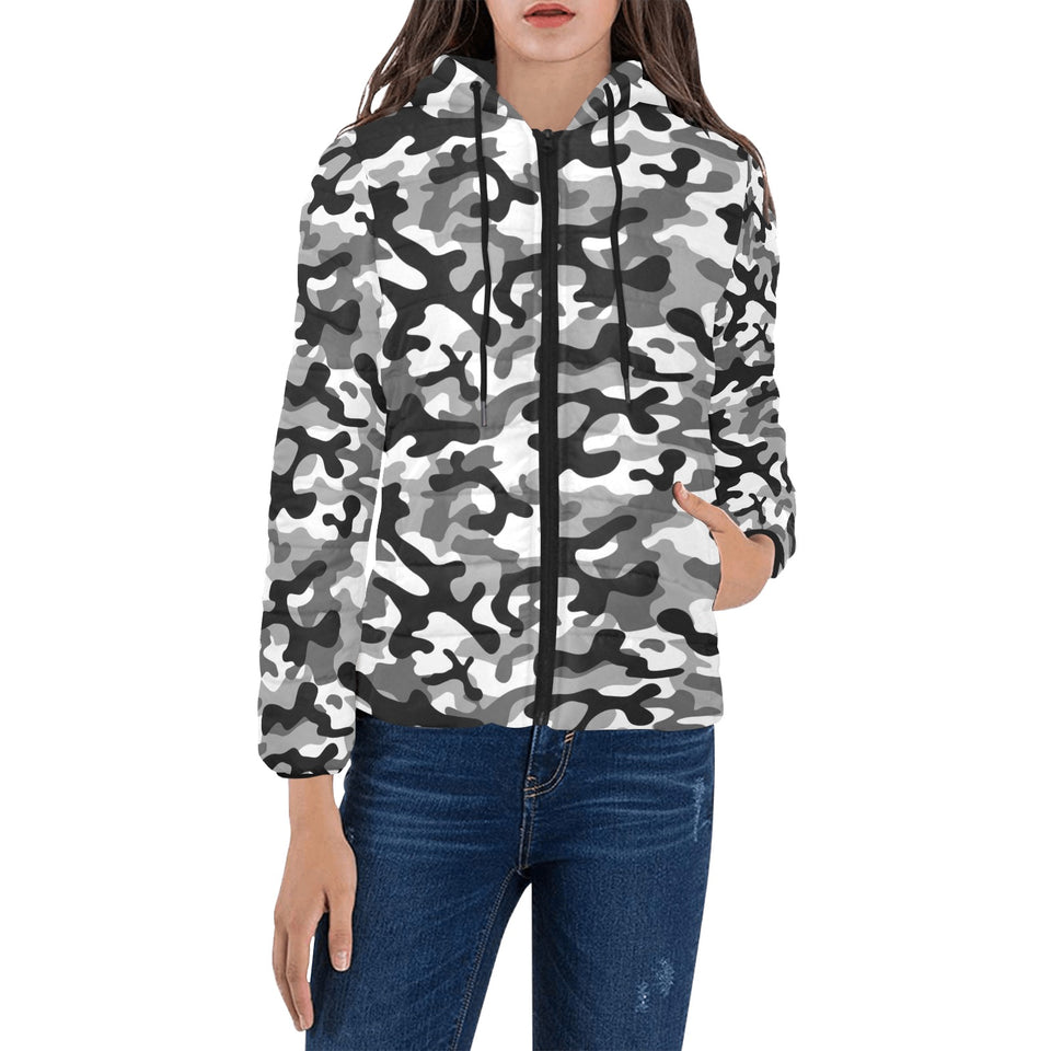 Black white camouflage pattern Women's Padded Hooded Jacket