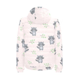 cute raccoons leaves pattern Men's Padded Hooded Jacket