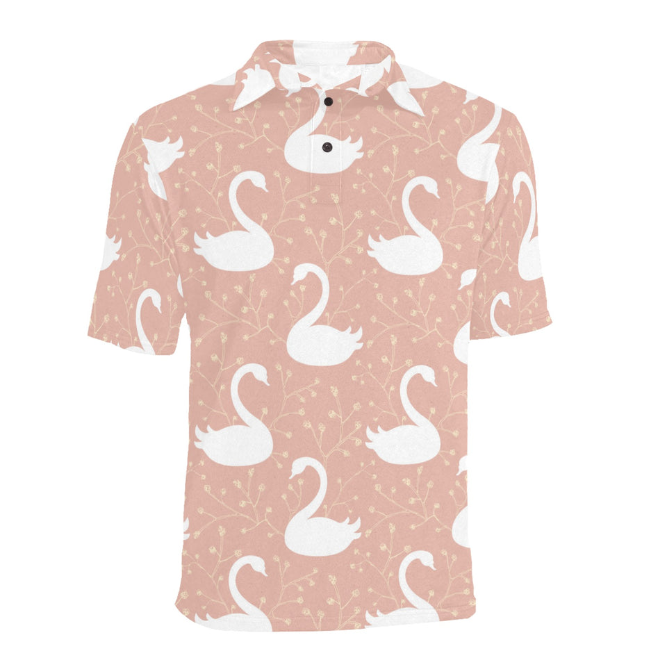Swan flower light pink background Men's All Over Print Polo Shirt