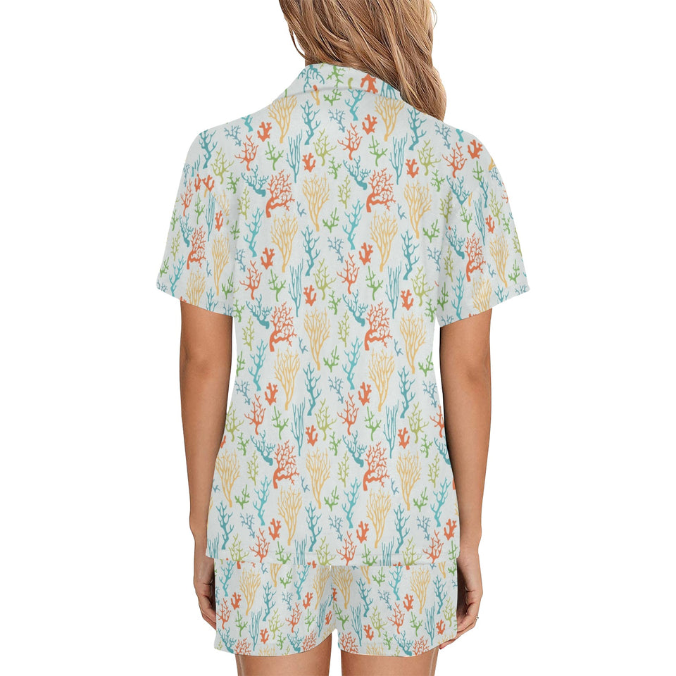 Coral Reef Pattern Print Design 02 Women's V-Neck Short Pajama Set