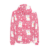 Maneki neko cat sakura pink background Men's Padded Hooded Jacket