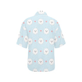 White cute pomeranian pattern Women's All Over Print Hawaiian Shirt