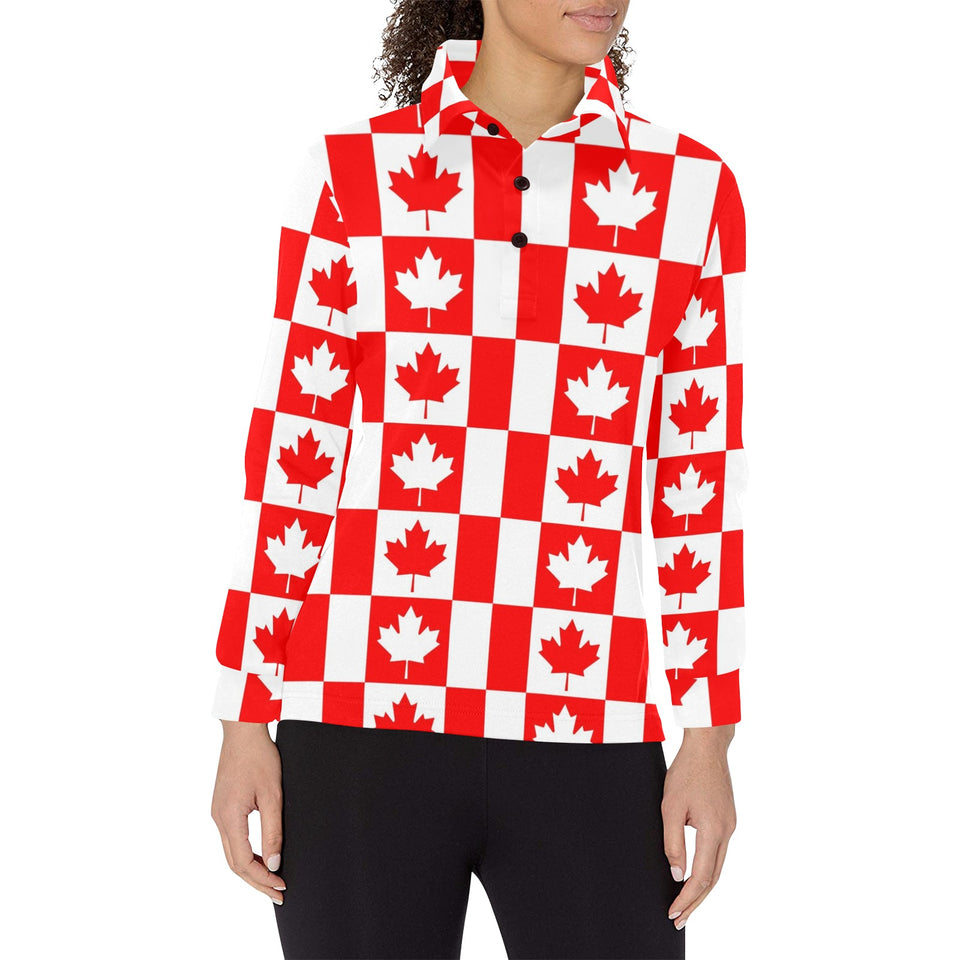 Canada Pattern Print Design 05 Women's Long Sleeve Polo Shirt