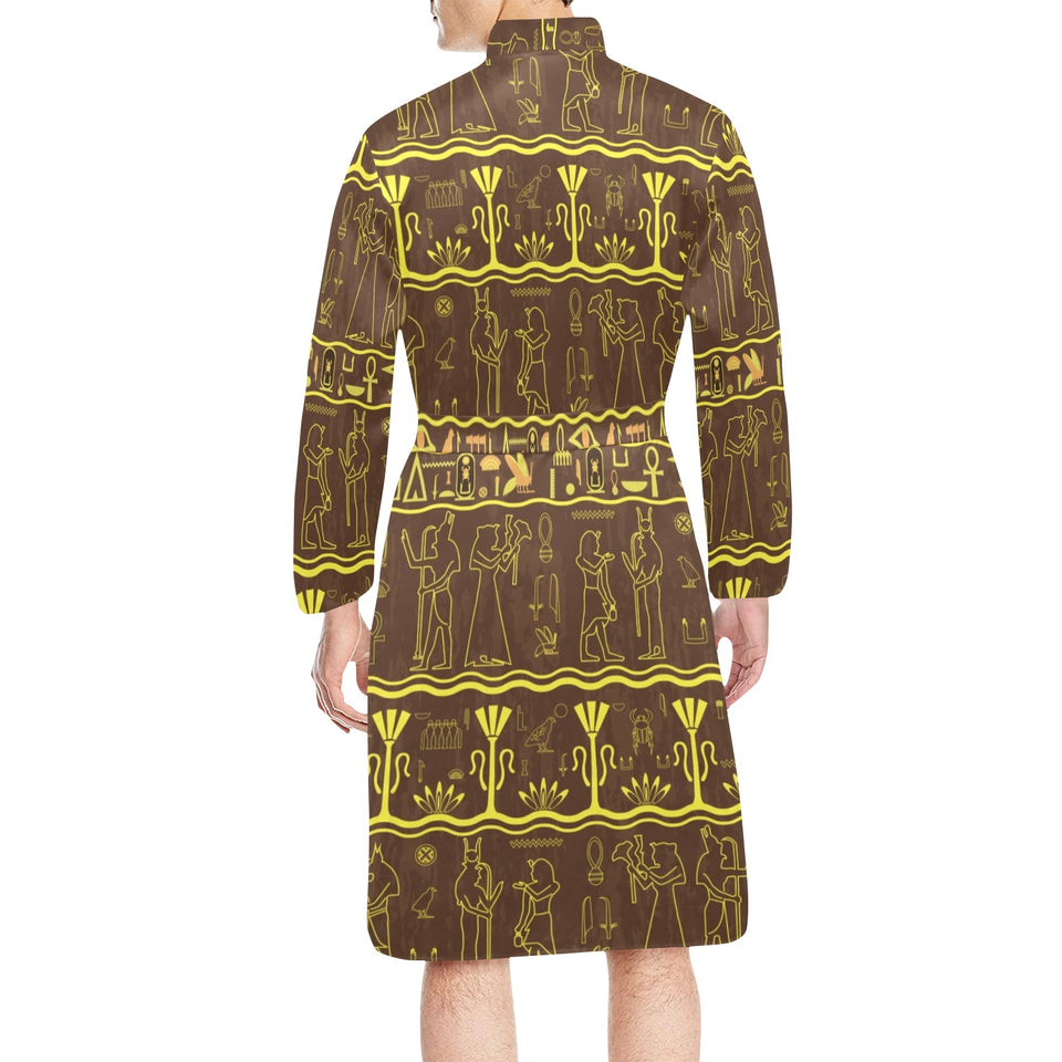 Egypt Hieroglyphics Pattern Print Design 03 Men's Long Sleeve Belted Night Robe