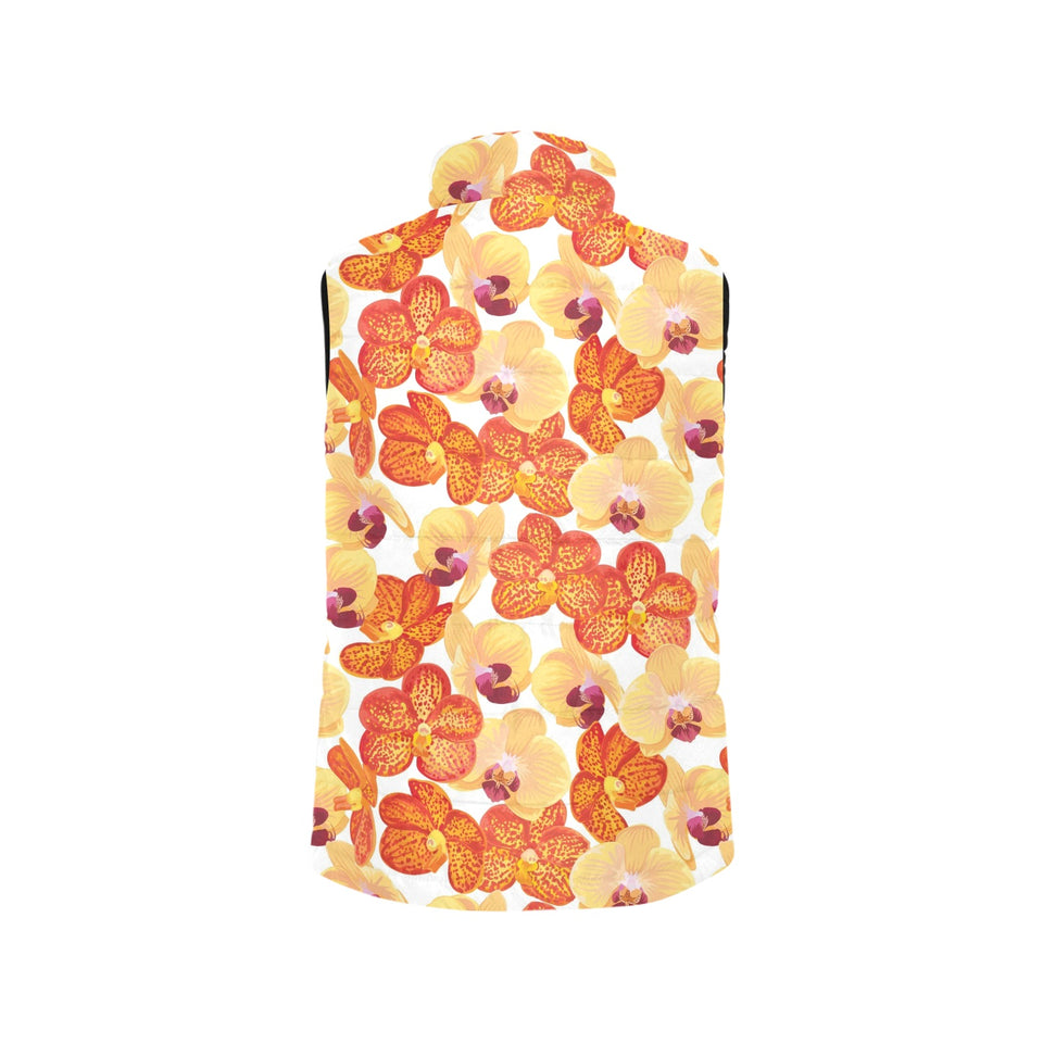 Orange yellow orchid flower pattern background Men's Padded Vest