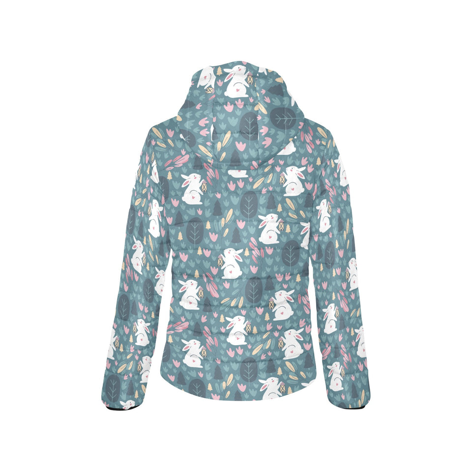 Cute rabbit pattern Women's Padded Hooded Jacket