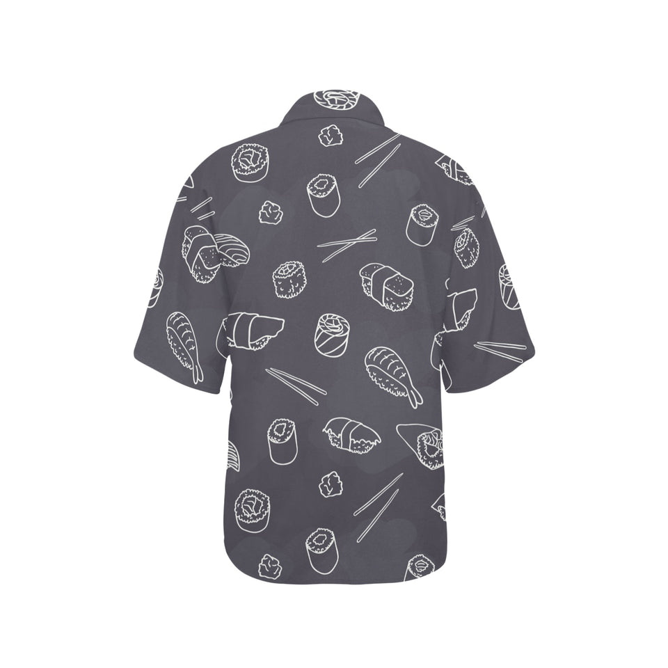 sushi pattern black background Women's All Over Print Hawaiian Shirt