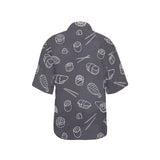sushi pattern black background Women's All Over Print Hawaiian Shirt