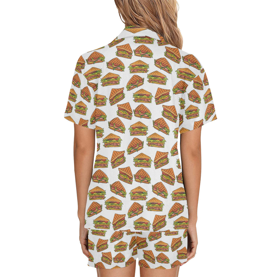 Sandwich Pattern Print Design 02 Women's V-Neck Short Pajama Set