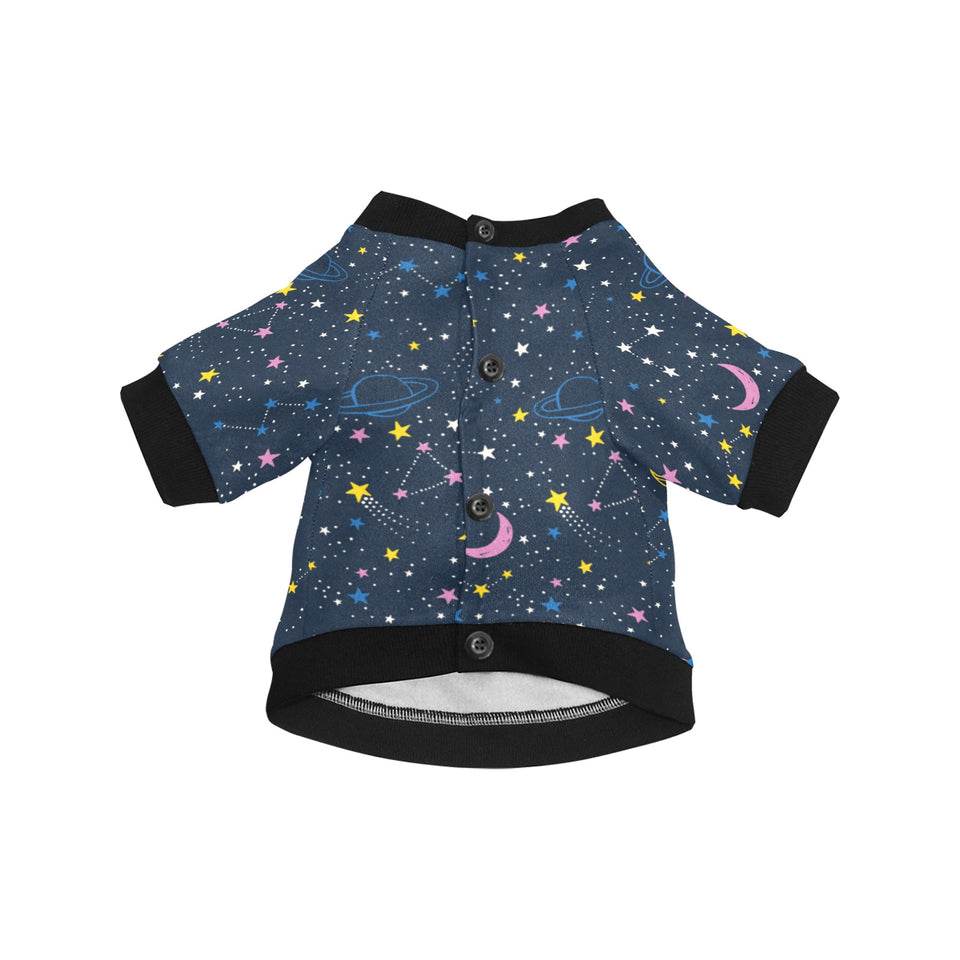 space pattern with planets, comets, constellations All Over Print Pet Dog Round Neck Fuzzy Shirt